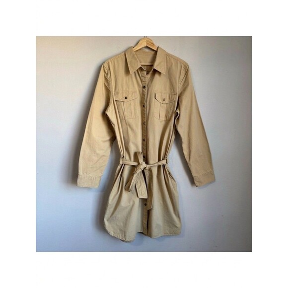 Lauren Ralph Lauren Dresses & Skirts - Ralph Lauren Shirt Dress Small Belted Button Front Khaki Tan Cotton Safari EUC